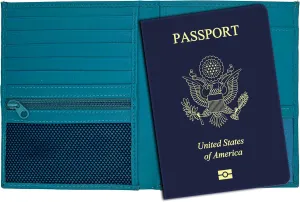 Teal RFID Genuine Leather Passport Wallet