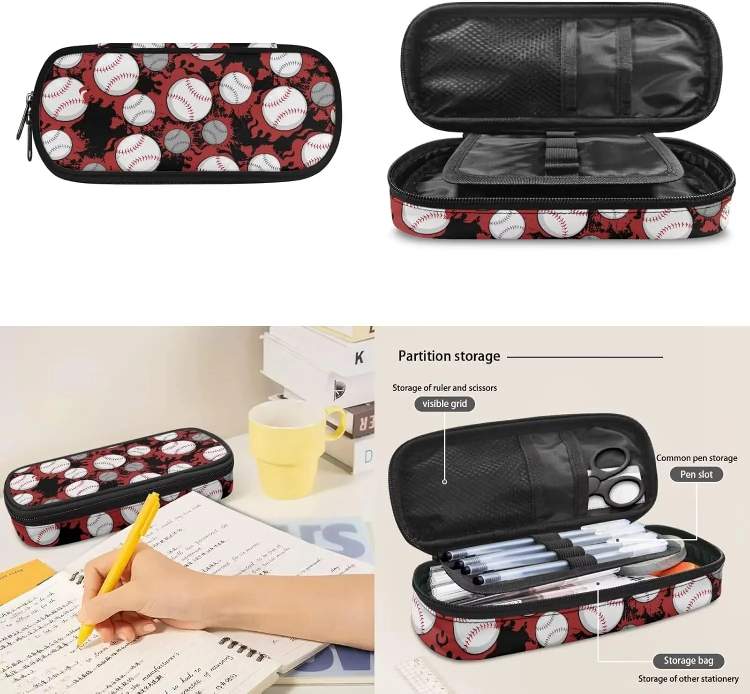 Teen Girls School Backpack Baseball Print Kids Bookbag Set with Shoulder Lunch Bag and Pencil Purse 3 IN 1 Large Capacity School Bag for Middle School Students Satchel Travel Daypack