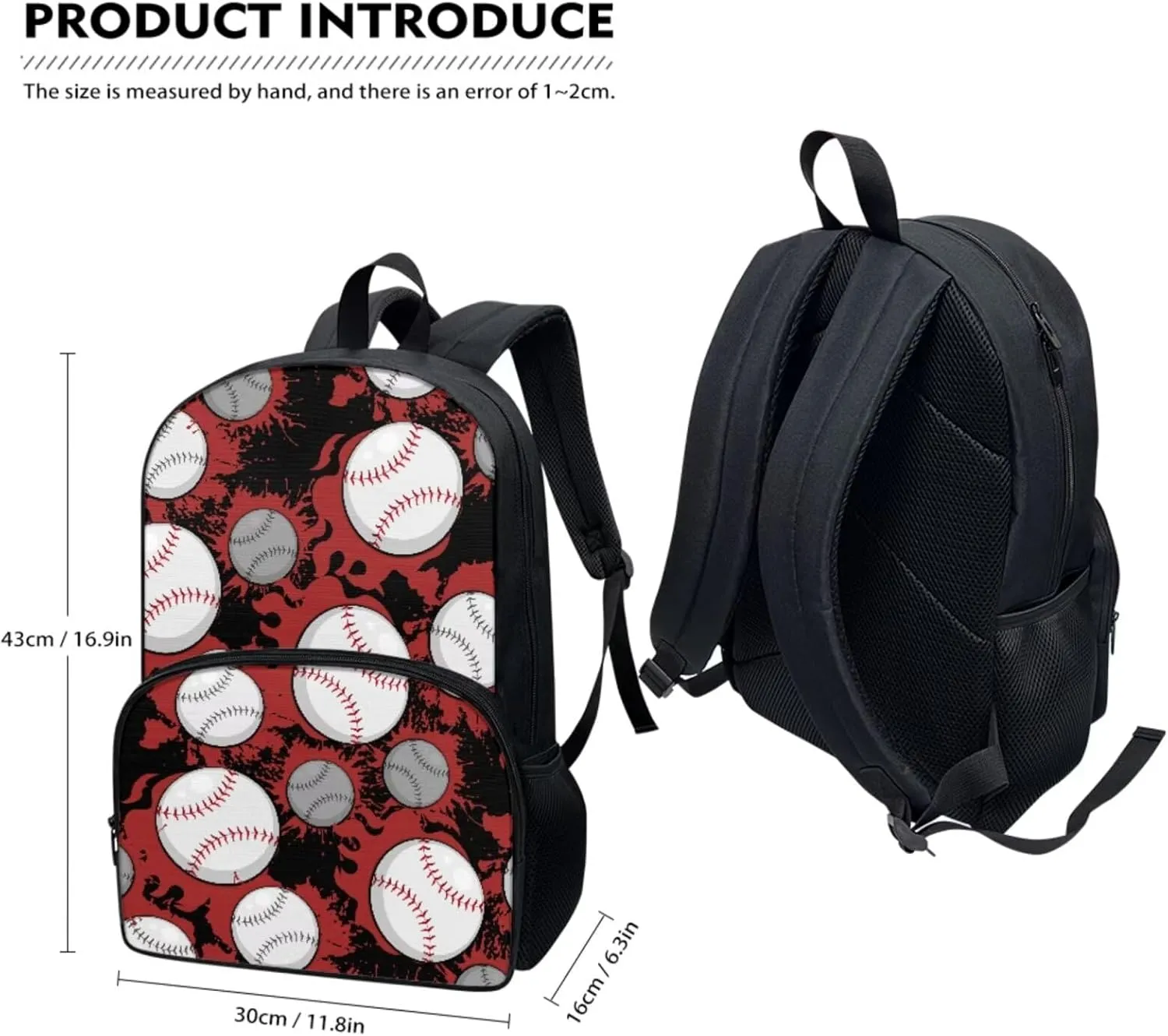 Teen Girls School Backpack Baseball Print Kids Bookbag Set with Shoulder Lunch Bag and Pencil Purse 3 IN 1 Large Capacity School Bag for Middle School Students Satchel Travel Daypack