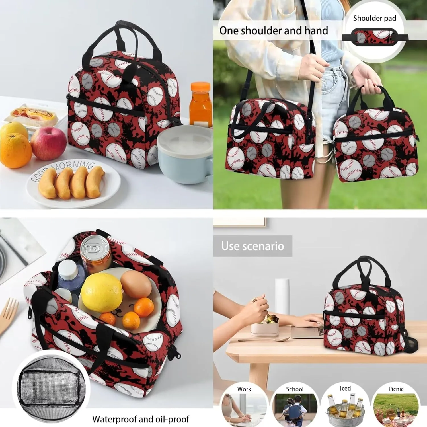 Teen Girls School Backpack Baseball Print Kids Bookbag Set with Shoulder Lunch Bag and Pencil Purse 3 IN 1 Large Capacity School Bag for Middle School Students Satchel Travel Daypack