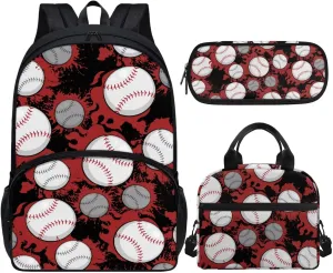 Teen Girls School Backpack Baseball Print Kids Bookbag Set with Shoulder Lunch Bag and Pencil Purse 3 IN 1 Large Capacity School Bag for Middle School Students Satchel Travel Daypack