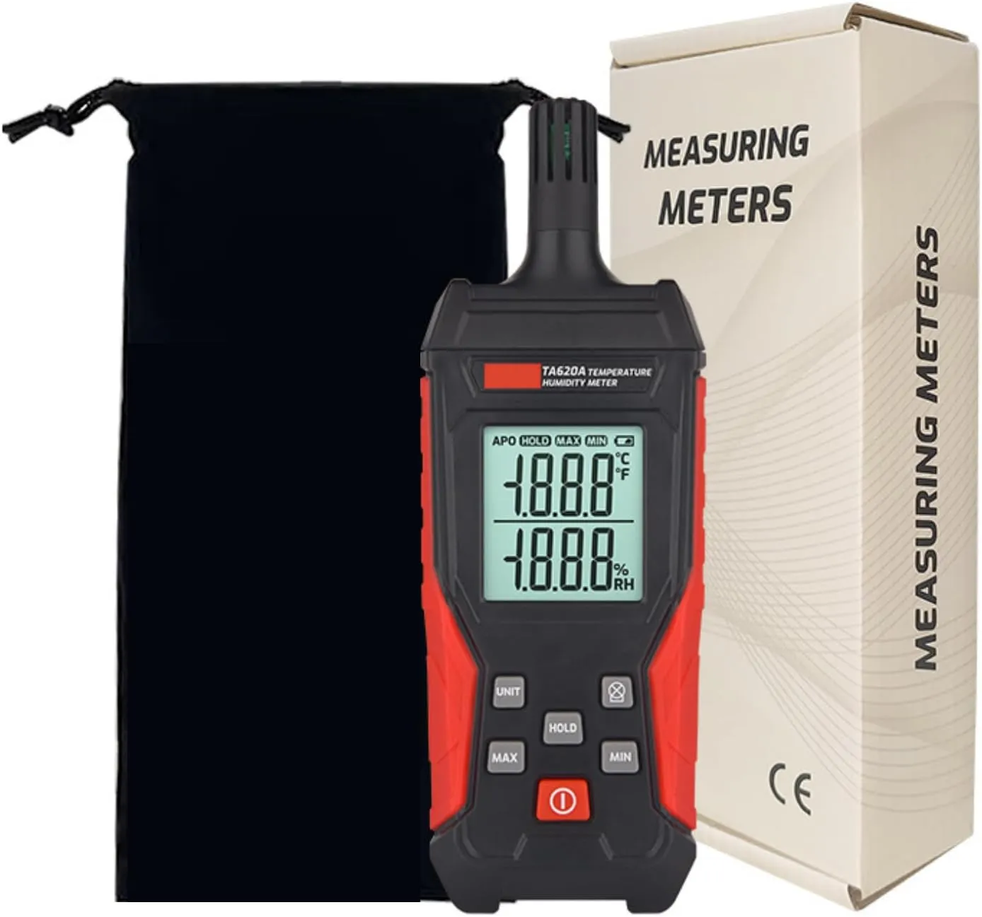 Temperature Humidity Meter - Handheld Thermometer Hygrometer with Storage Bag, Dew Point, High Precision Wet Bulb for Indoor Outdoor, MIN, Data Hold, LCD Backlight