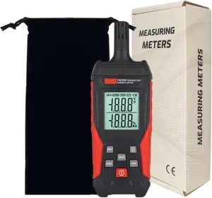 Temperature Humidity Meter - Handheld Thermometer Hygrometer with Storage Bag, Dew Point, High Precision Wet Bulb for Indoor Outdoor, MIN, Data Hold, LCD Backlight