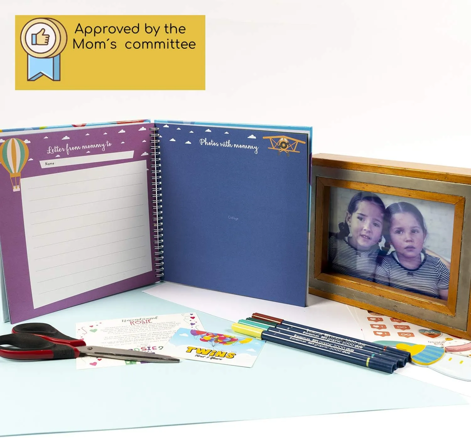 The Adventure Edition | Twins First 5 Years Memory Book with Stickers | Baby 1st Year Milestone Photo Album for Mom & Dad | Newborn Hard Cover Journal | Babies Personalized Keepsake Scrapbook Diary
