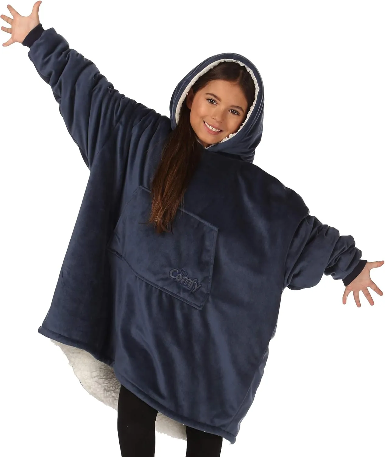 THE COMFY Original Jr for Kids | Oversized Sherpa Fleece Wearable Blanket with Hood & Pocket | Seen on Shark Tank