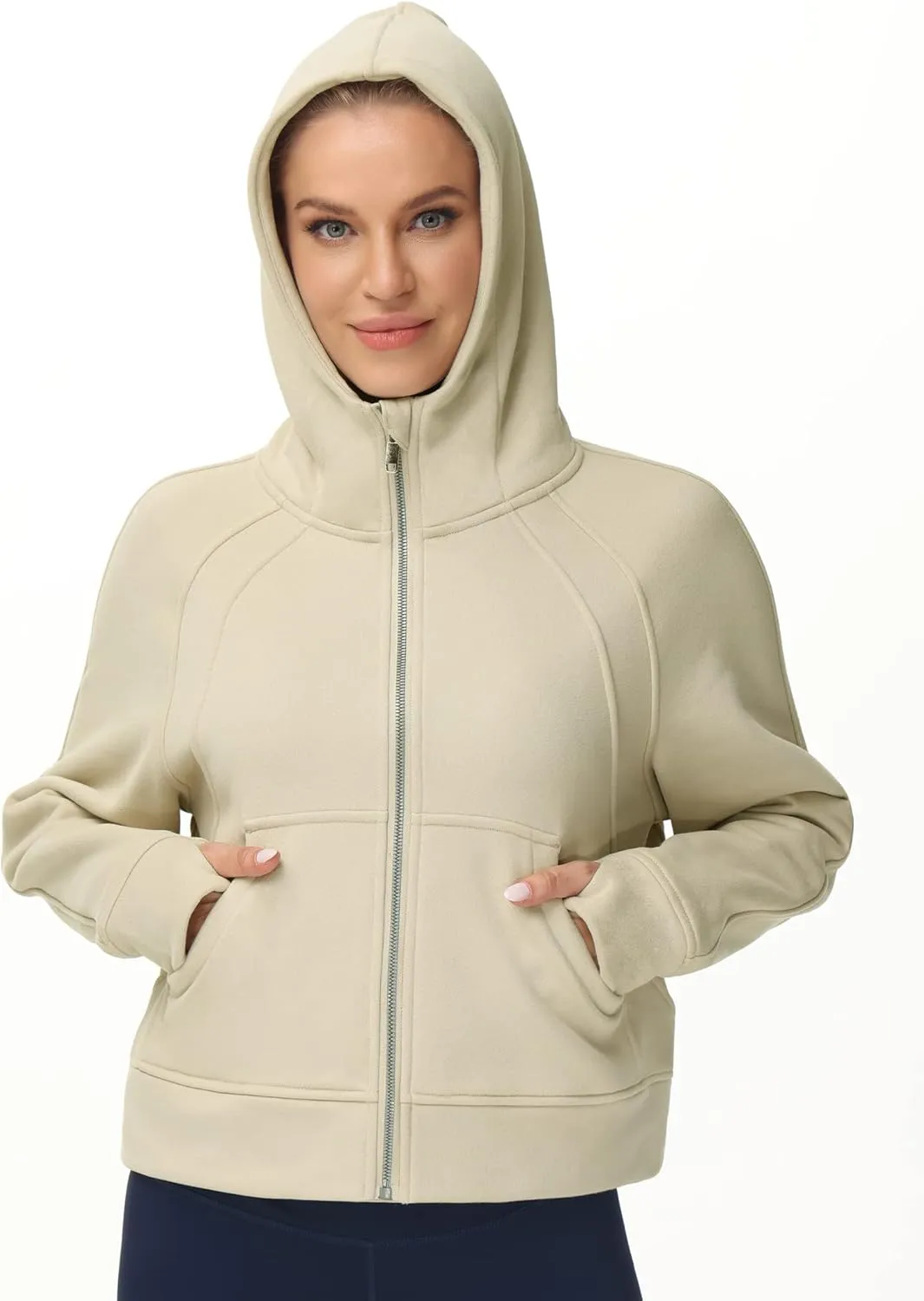 THE GYM PEOPLE Women's Full-Zip Up Hoodies Jacket Fleece Workout Crop Tops Sweatshirts with Pockets Thumb Hole