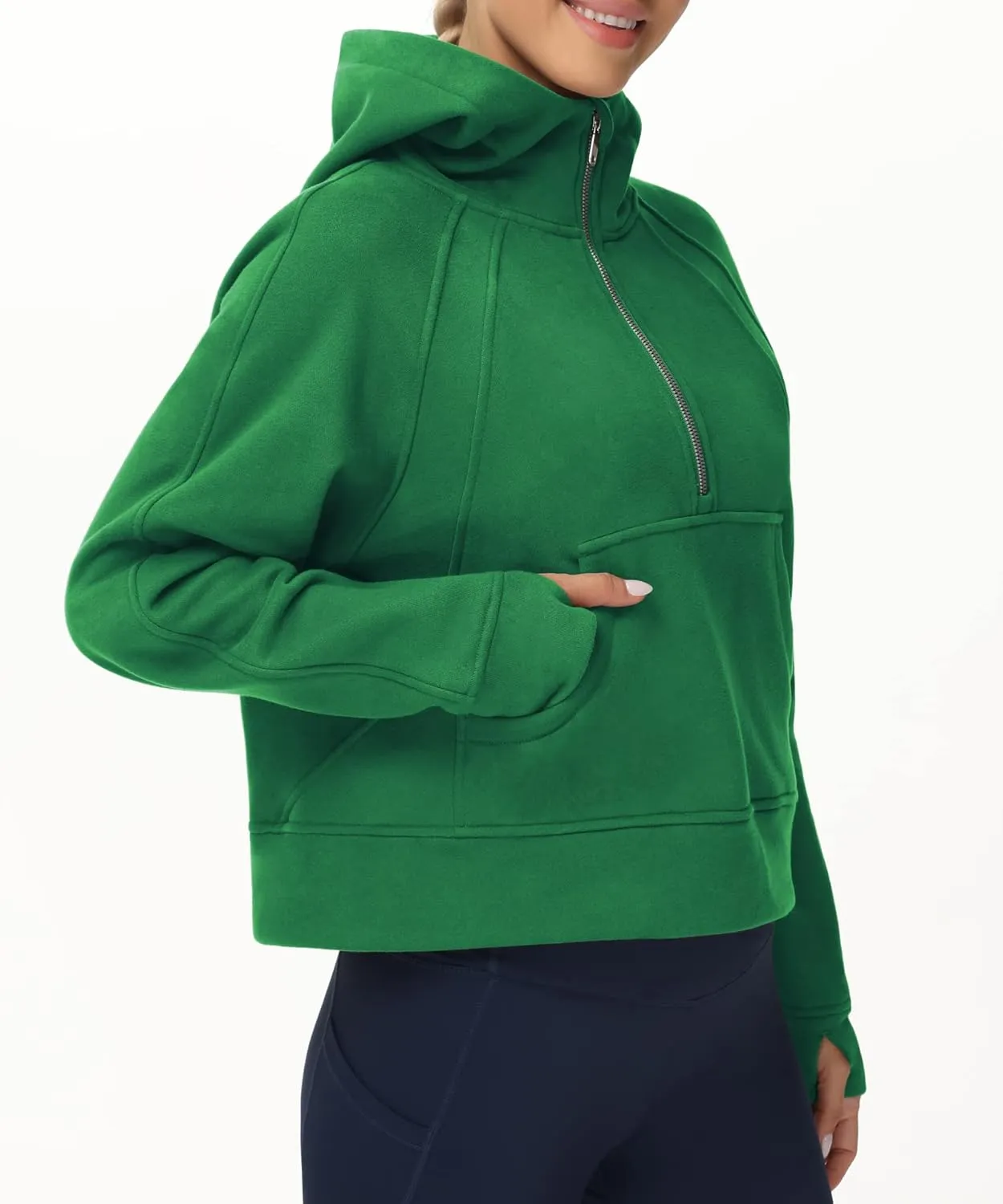 THE GYM PEOPLE Womens' Hoodies Half Zip Long Sleeve Fleece Crop Pullover Sweatshirts with Pockets Thumb Hole