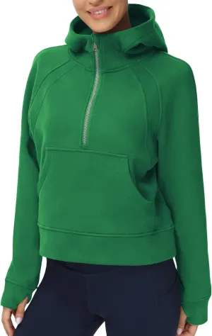 THE GYM PEOPLE Womens' Hoodies Half Zip Long Sleeve Fleece Crop Pullover Sweatshirts with Pockets Thumb Hole