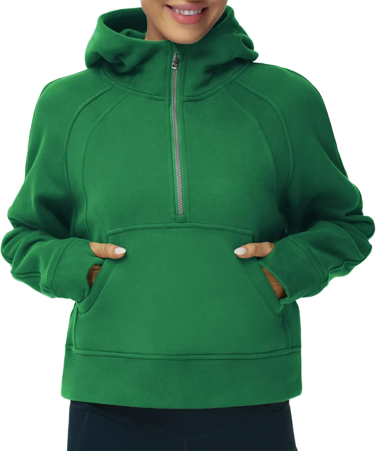 THE GYM PEOPLE Womens' Hoodies Half Zip Long Sleeve Fleece Crop Pullover Sweatshirts with Pockets Thumb Hole