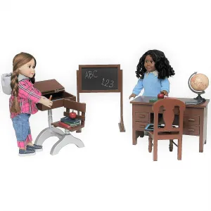The Queen's Treasures 18 Inch Doll Furniture and Accessories, Teacher & Student Classroom Desks Plus School Books, Chalkboard, Pencil, Globe and More, Compatible with American Girl Furniture