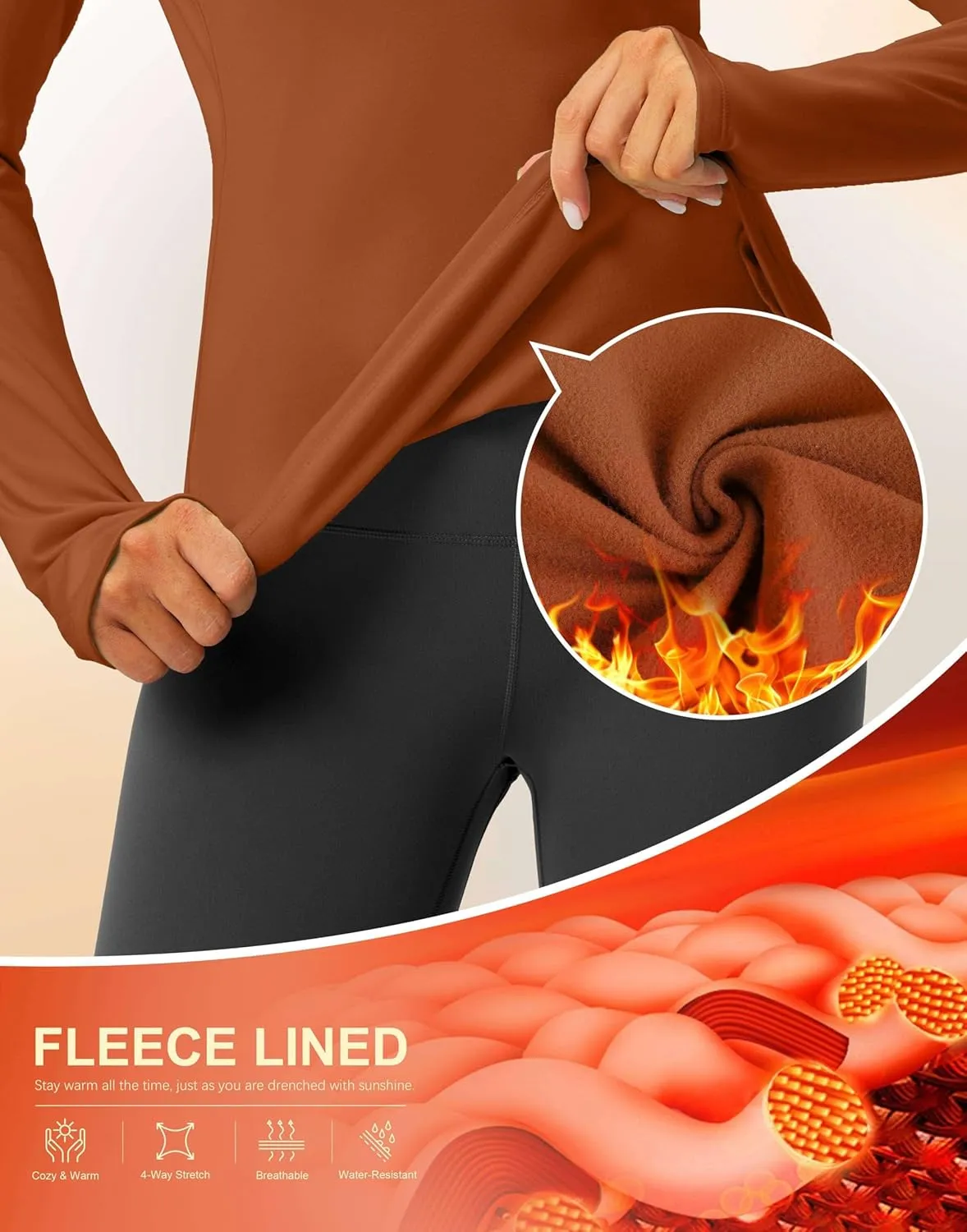 Thermal Shirts for Women Long Sleeve Mock Neck Fleece Tops Running Workout Cold Weather Gear with Zip Pocket