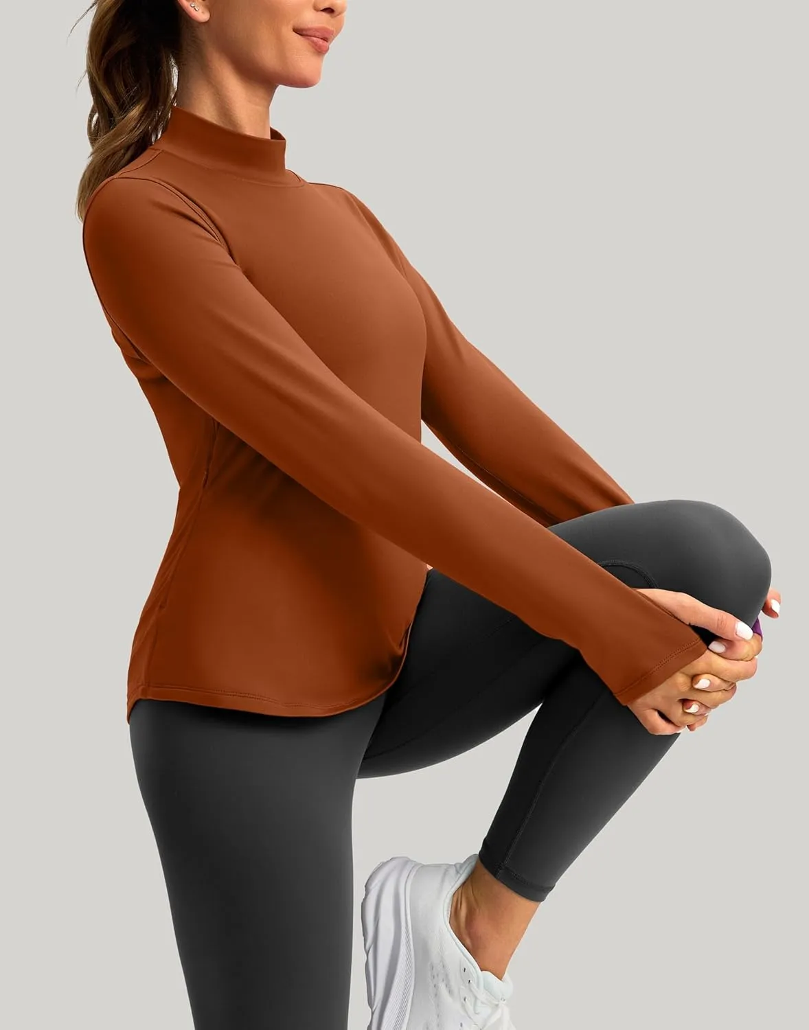 Thermal Shirts for Women Long Sleeve Mock Neck Fleece Tops Running Workout Cold Weather Gear with Zip Pocket