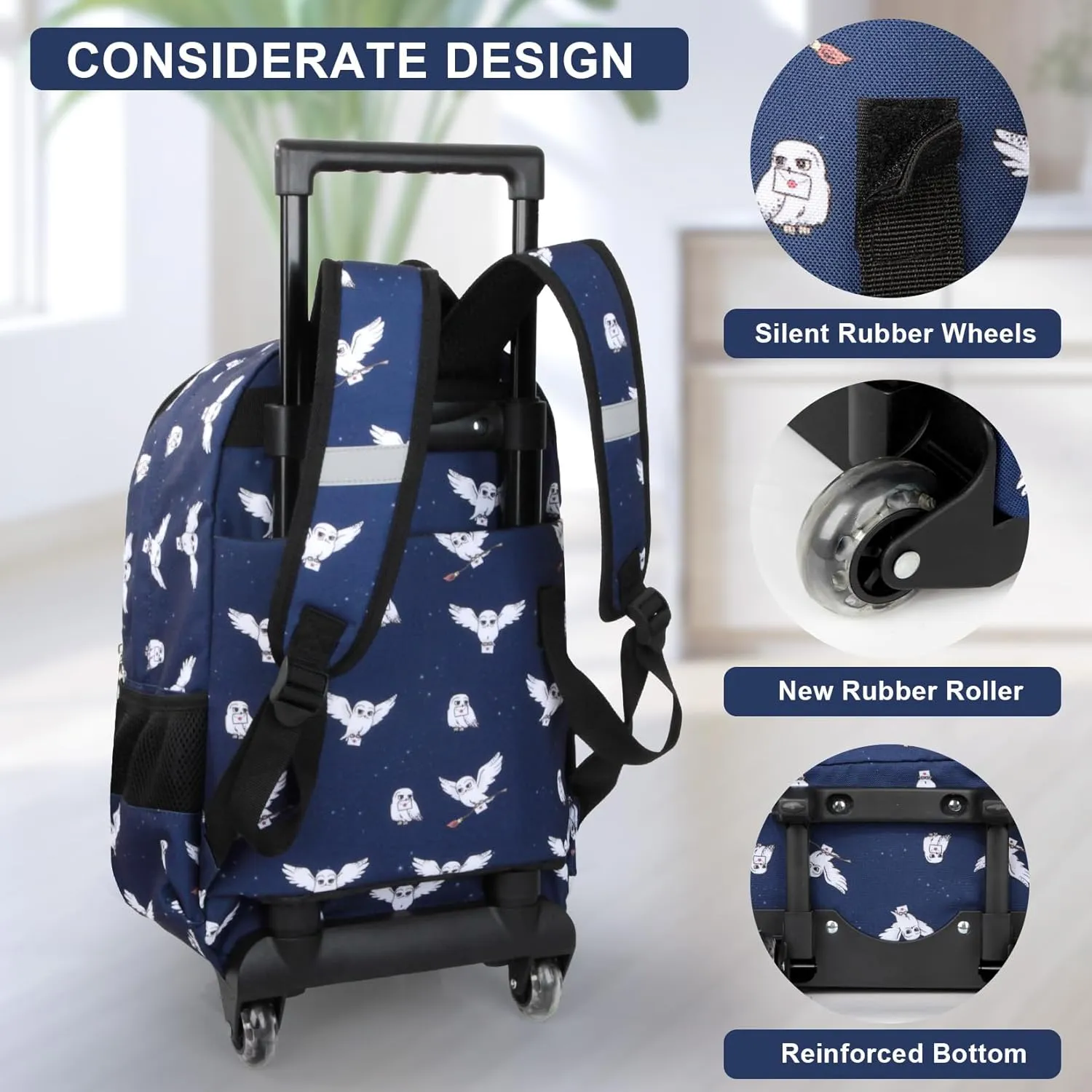 Tilami Double Hand Rolling Backpack,Owls Blue