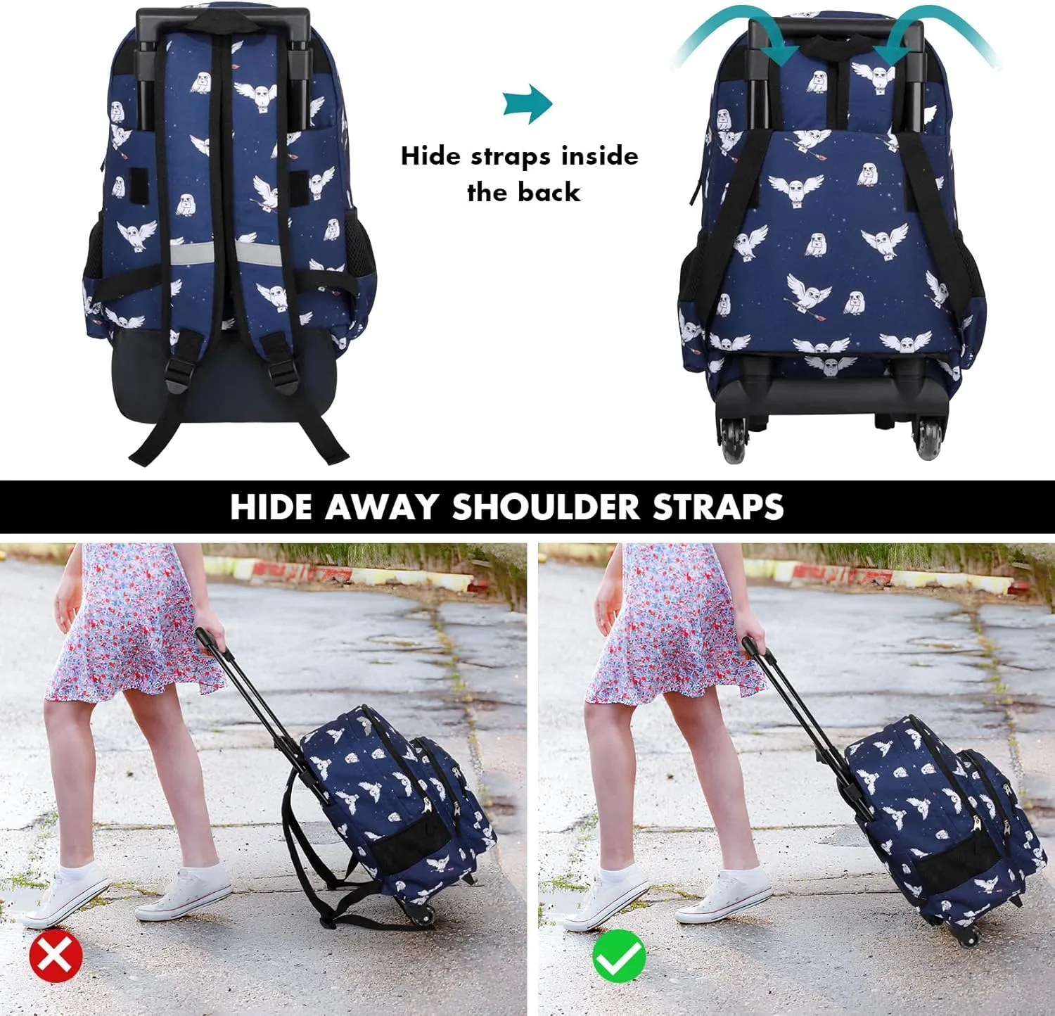 Tilami Double Hand Rolling Backpack,Owls Blue
