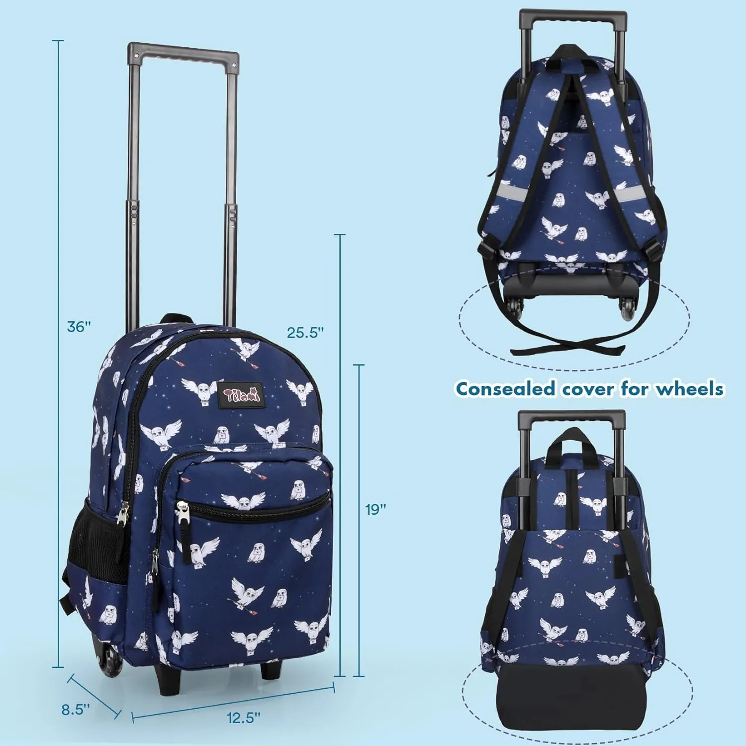 Tilami Double Hand Rolling Backpack,Owls Blue