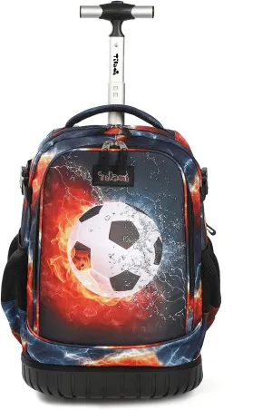 Tilami Rolling Backpack with Trolley Wheeled Design, Cute Cartoon Printed for Boys and Girls, Travel, School, Student Trip (19 Inch, Football)