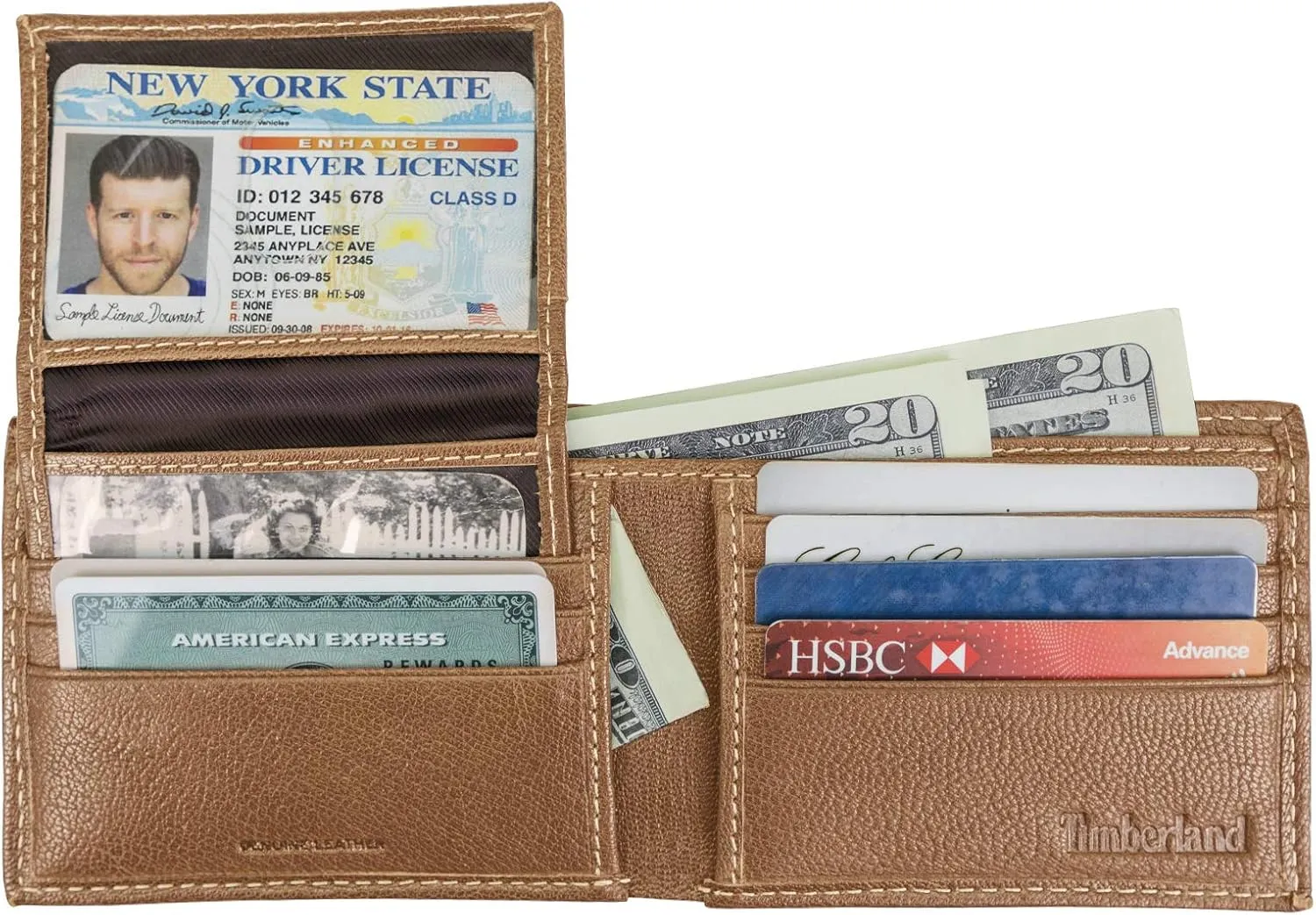 Timberland Men's Leather Passcase Trifold Wallet Hybrid, Tan, One Size