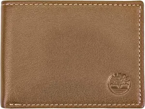 Timberland Men's Leather Passcase Trifold Wallet Hybrid, Tan, One Size