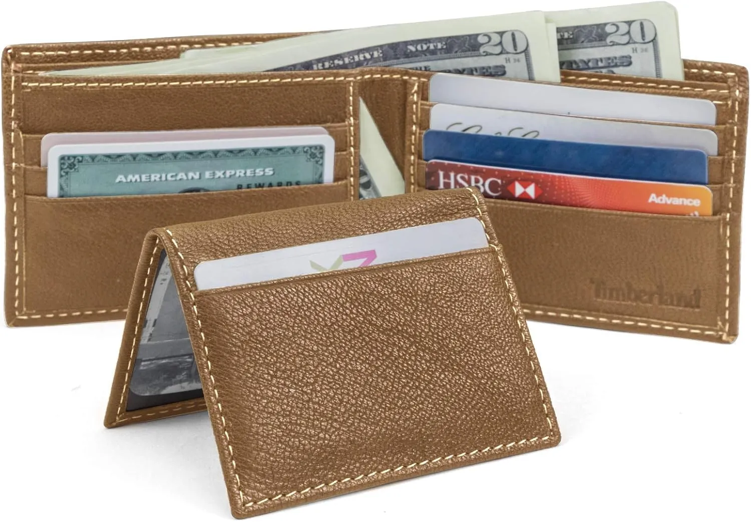 Timberland Men's Leather Passcase Trifold Wallet Hybrid, Tan, One Size
