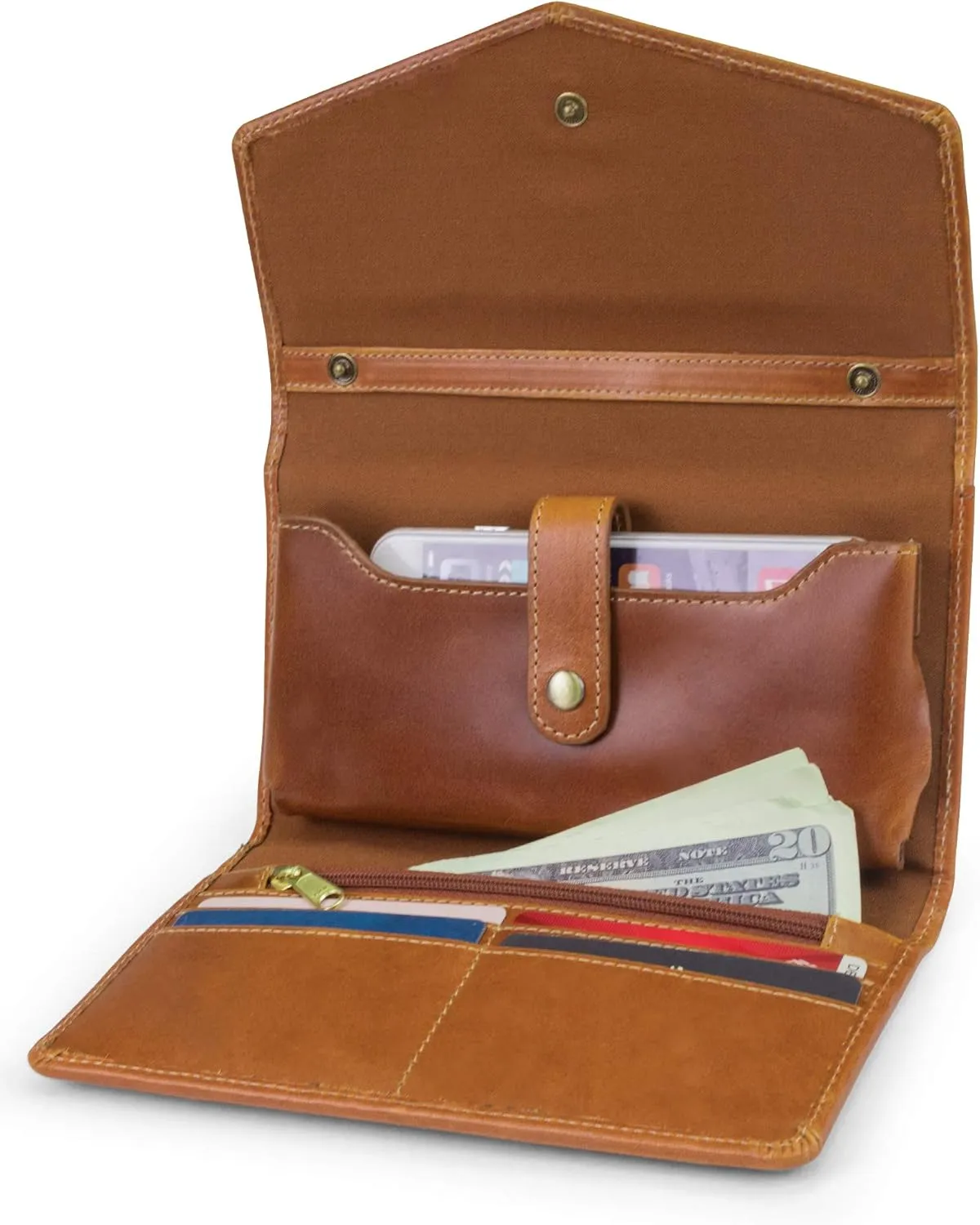 Timberland RFID Leather Wallet Phone Bag with Detachable Crossbody Strap, Cognac (Buff Apache)