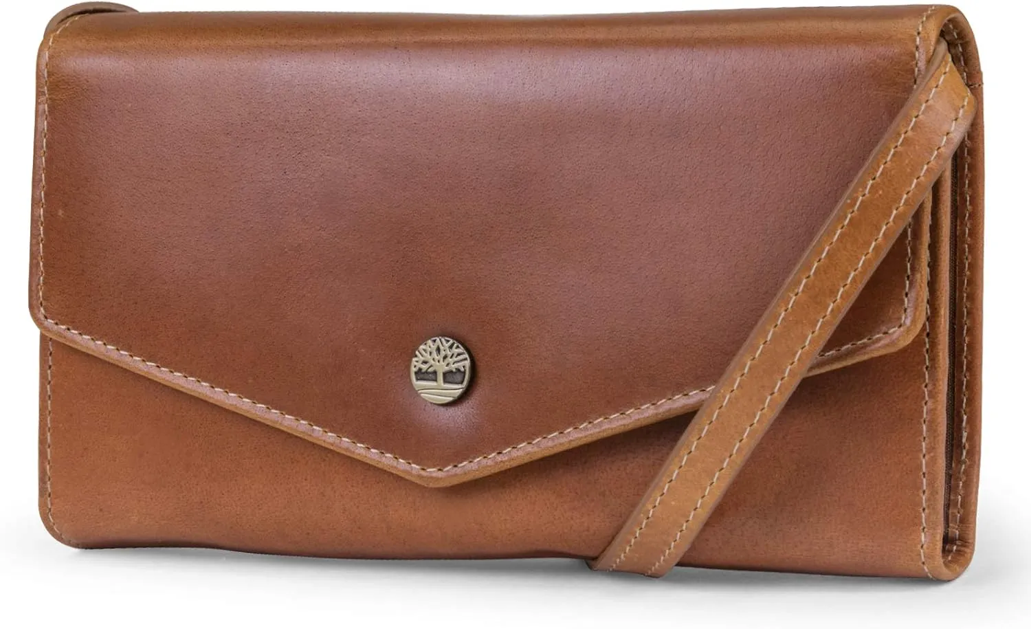 Timberland RFID Leather Wallet Phone Bag with Detachable Crossbody Strap, Cognac (Buff Apache)