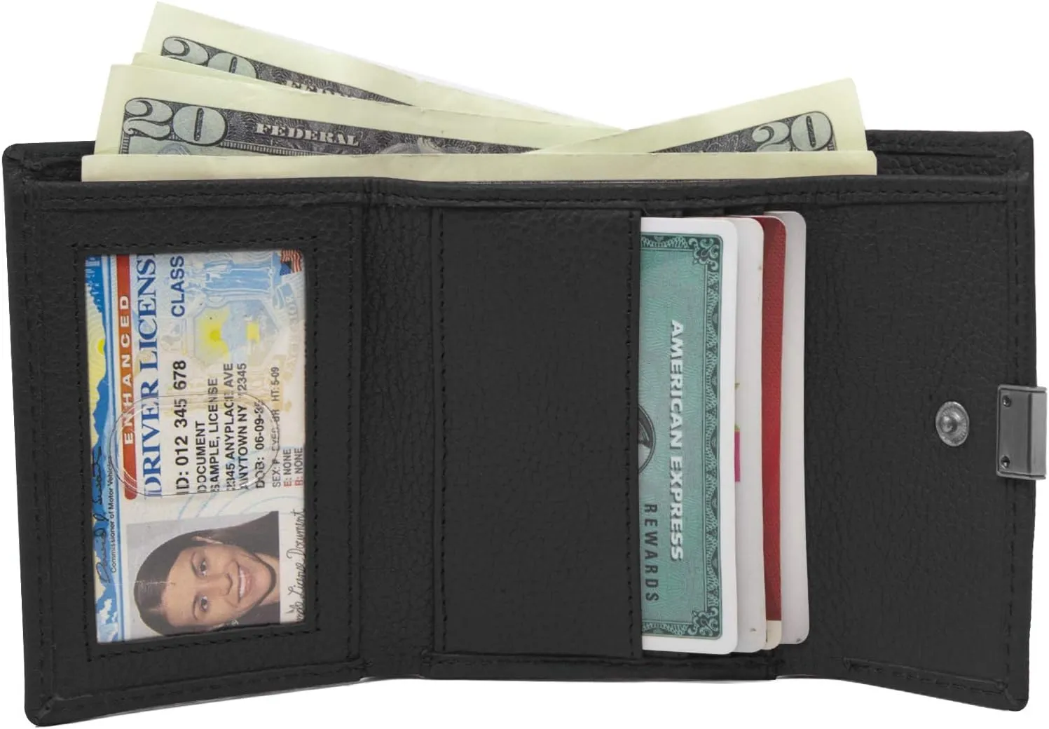 Timberland Women's Leather Rfid Small Indexer Snap Wallet Billfold, Black, one size