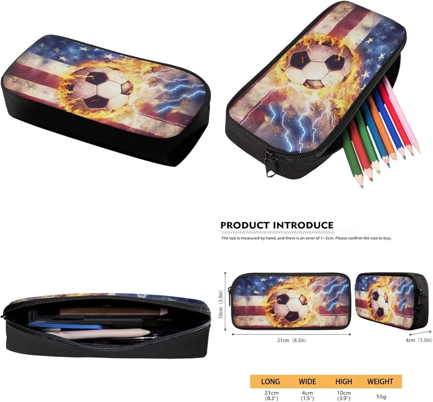 TOADDITDO American Flag School Backpack for Boys 8-12 Soccer Schoolbag Set with Lunch Bag Pencil Case Independence Day Flame Print Large Book Bags Middle School Camping Backpacks Lightweight Daypack
