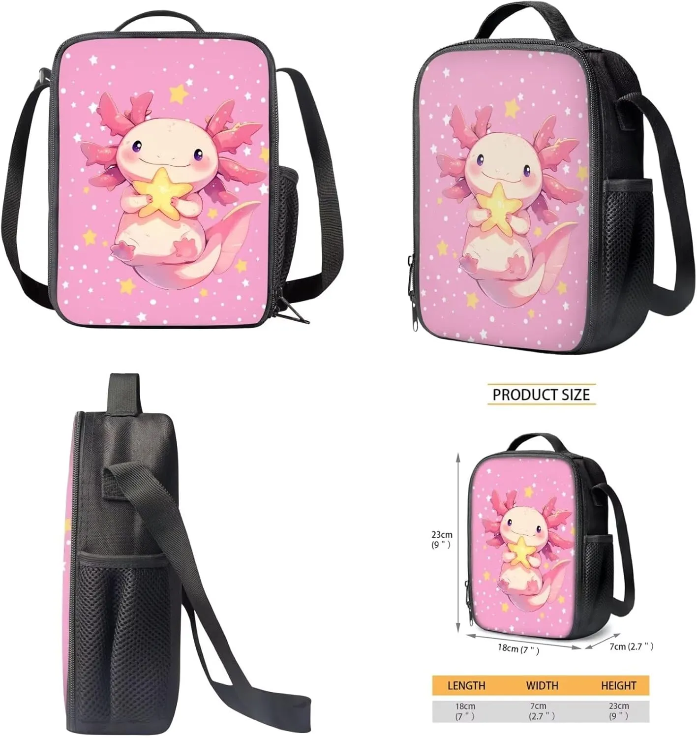 TOADDITDO Axolotl Girls Backpack with Lunch Box Elementary School Big Schoolbag 6-8 Kids Cute School Book Bags Casual Daypack Laptop Backpacks Travel Shoulder Bags Back Pack Mochilas Para NiñA