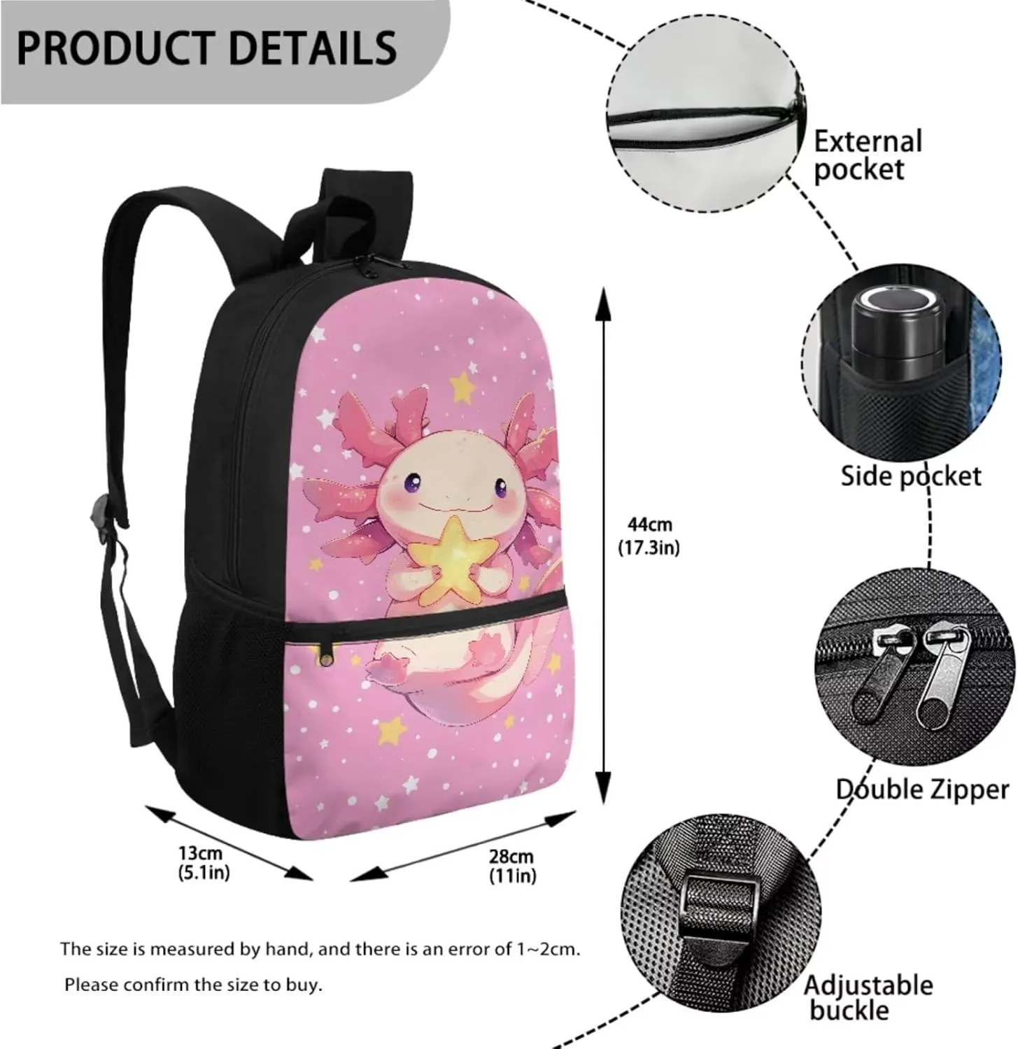 TOADDITDO Axolotl Girls Backpack with Lunch Box Elementary School Big Schoolbag 6-8 Kids Cute School Book Bags Casual Daypack Laptop Backpacks Travel Shoulder Bags Back Pack Mochilas Para NiñA