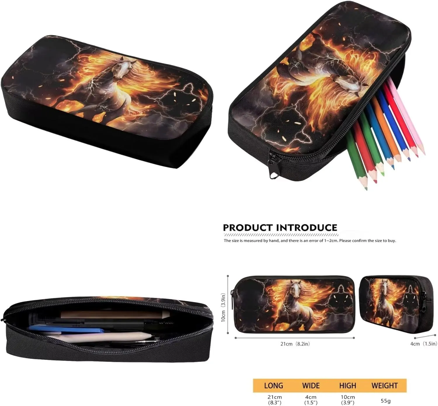 TOADDITDO Flaming Horse Boys Backpack 10-12 Years Old with Lunch Bag Pencil Case Middle School Large School Bag 8-12 Kids Hiking Camping Bookbags Daypack Travel Shoulder Bags Laptop Backpacks