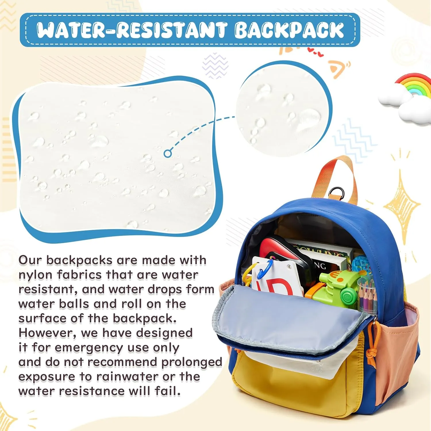 Toddler Backpack for Boys Girls, Kindergarten Kids Backpacks, Preschool Bookbag with Name Tag Pocket, Small Child Back Pack Daypack for Travel, Hiking Yellow Blue