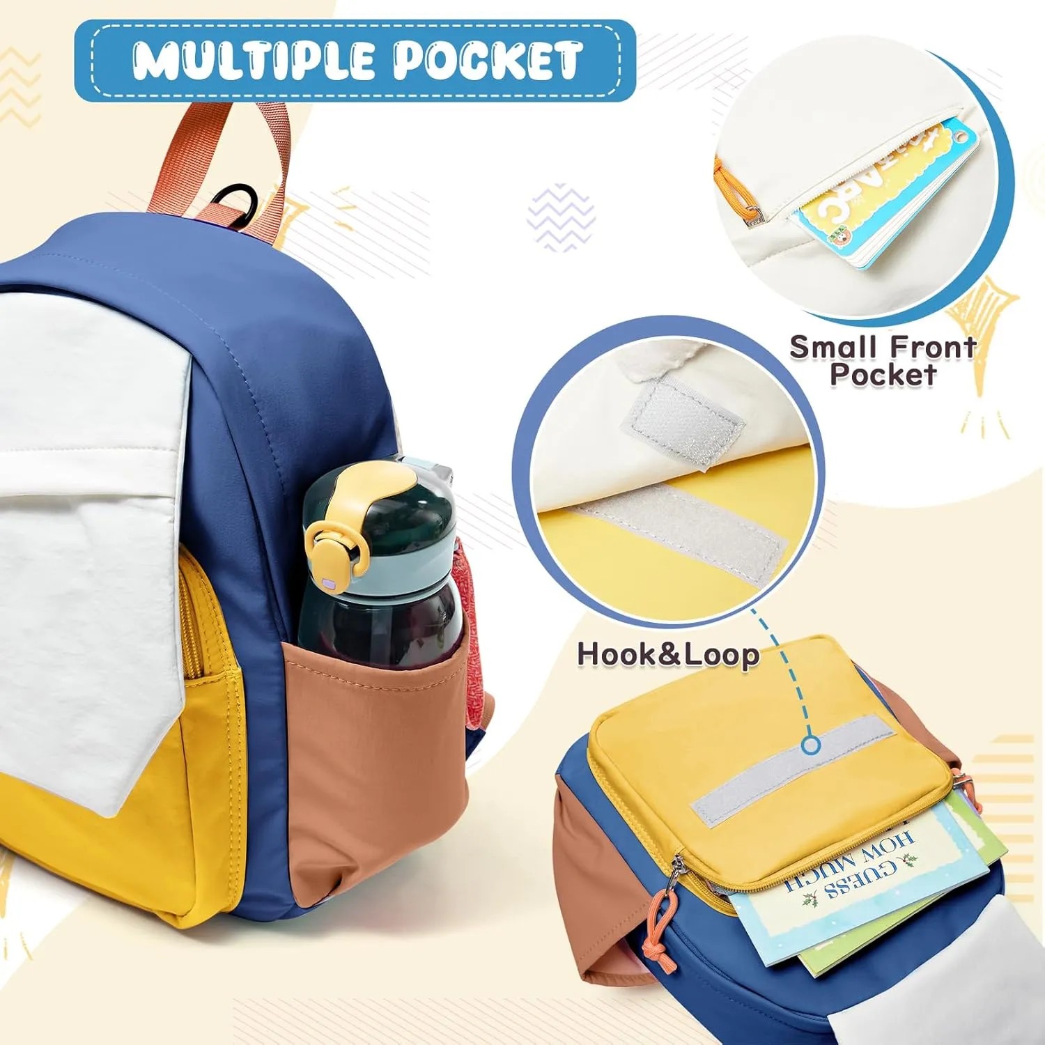 Toddler Backpack for Boys Girls, Kindergarten Kids Backpacks, Preschool Bookbag with Name Tag Pocket, Small Child Back Pack Daypack for Travel, Hiking Yellow Blue