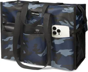 TOPDesign Utility Water Resistant Tote Bag with 13 Pockets, Top Zipper Closure & Thick Bottom Support, for Working Women
