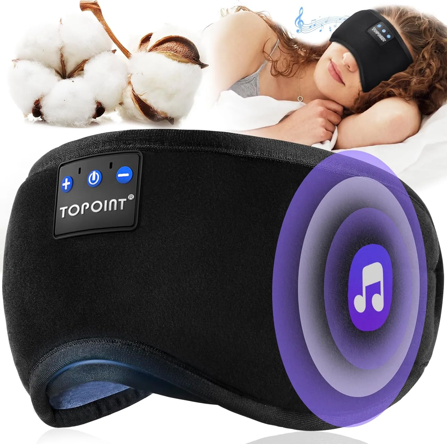 TOPOINT Sleep Mask with Headphones Bluetooth 5.4 Wireless, Sleep Headphones Earphones Earbuds with Microphone HD Speakers Music, Blackout Eye Mask for Sleeping Travel Meditation Men Women Cool Gadgets