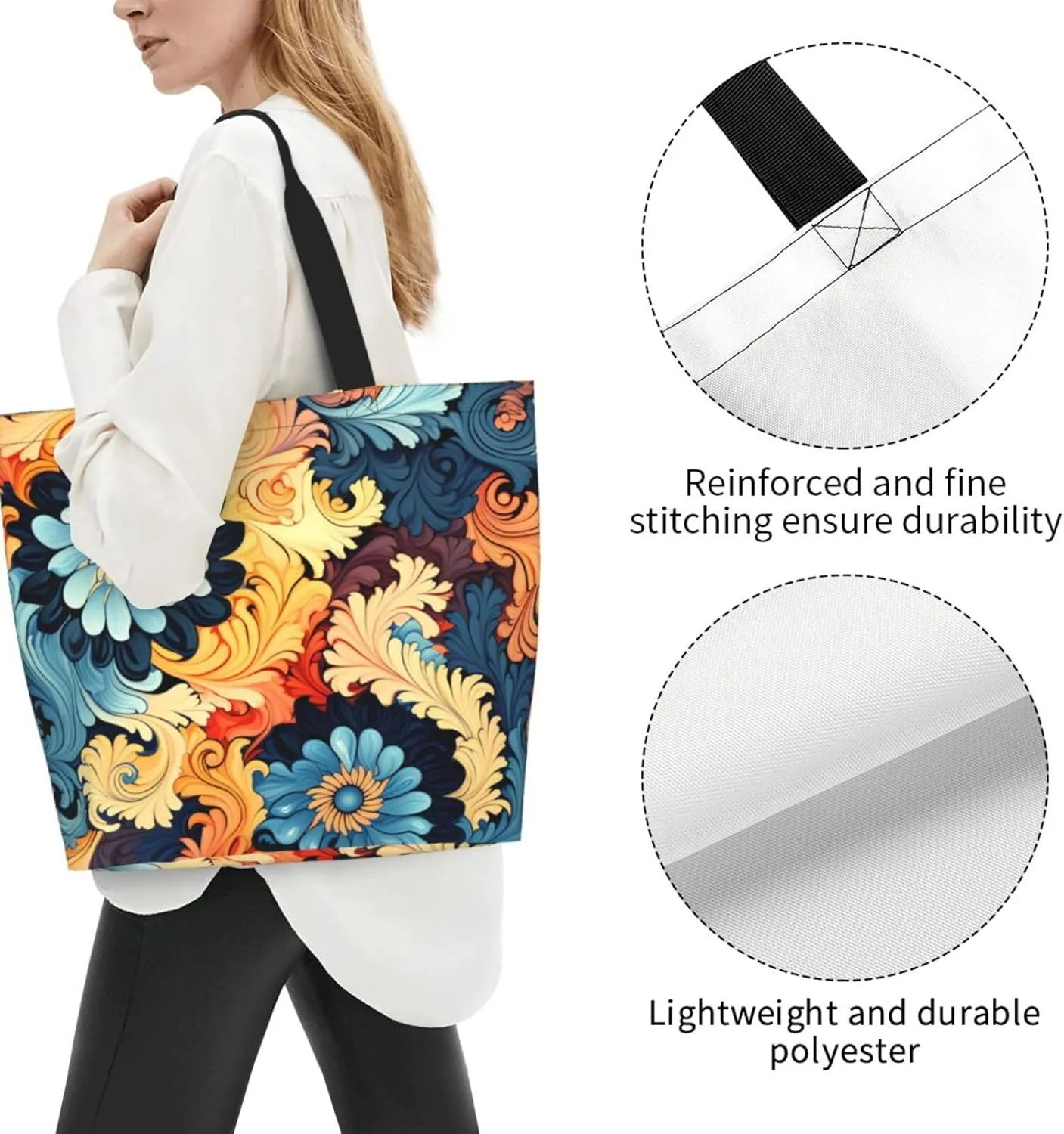Tote Bag for Women Grocery Bag Reusable Shopping Bag Beauty Daisy Handbag Foldable Shoulder Bag
