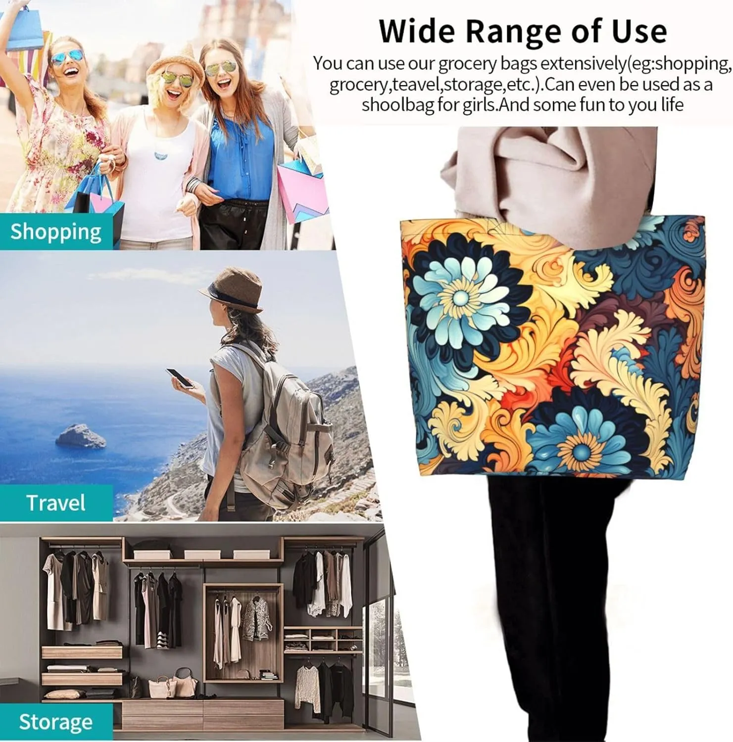 Tote Bag for Women Grocery Bag Reusable Shopping Bag Beauty Daisy Handbag Foldable Shoulder Bag