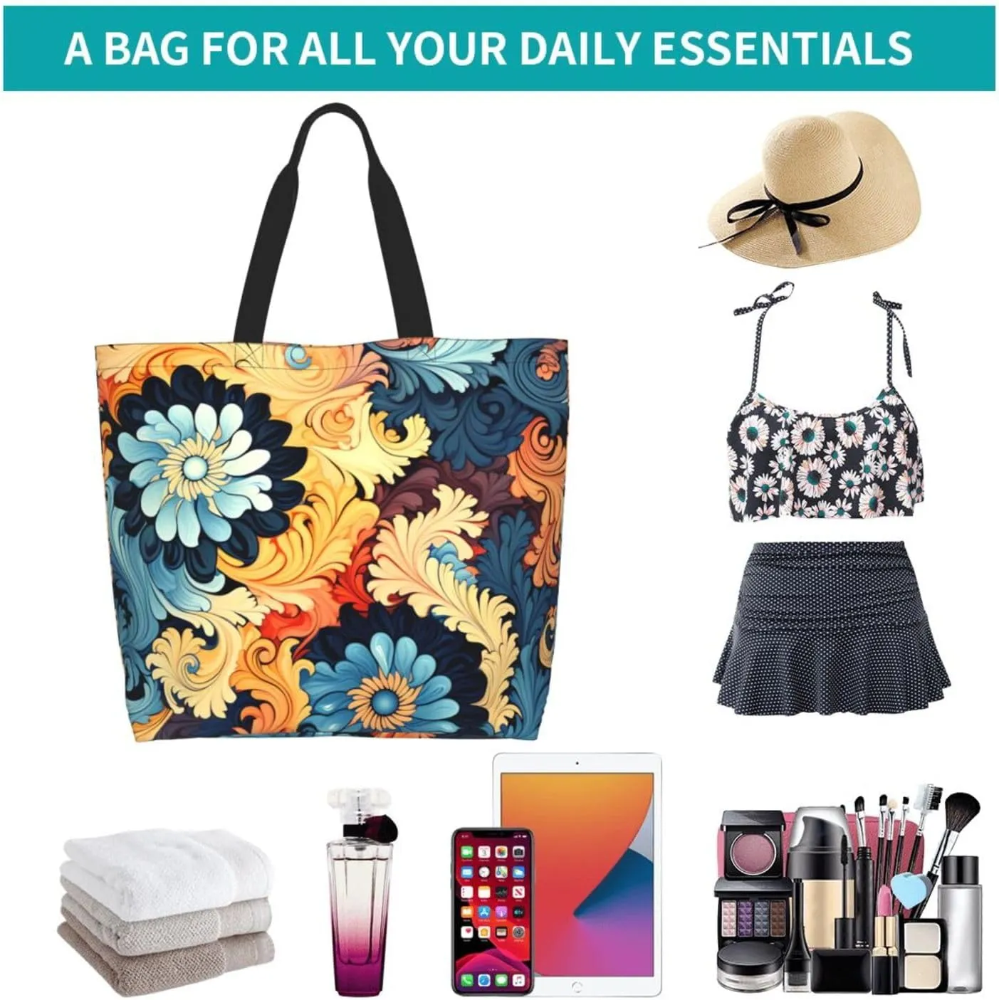 Tote Bag for Women Grocery Bag Reusable Shopping Bag Beauty Daisy Handbag Foldable Shoulder Bag