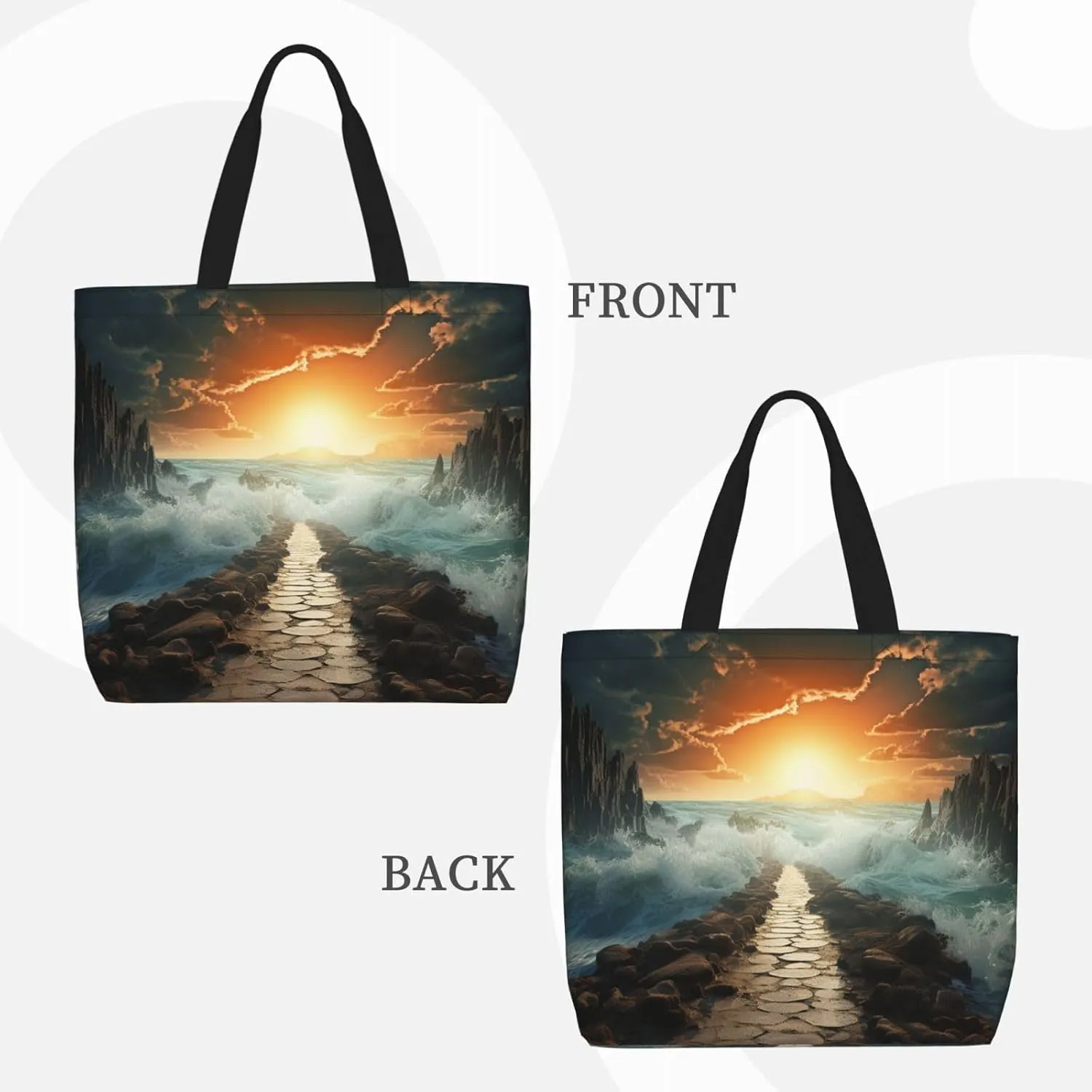 Tote Bag for Women Grocery Bag Reusable Shopping Bag Divided Sea Pathway Handbag Foldable Shoulder Bag