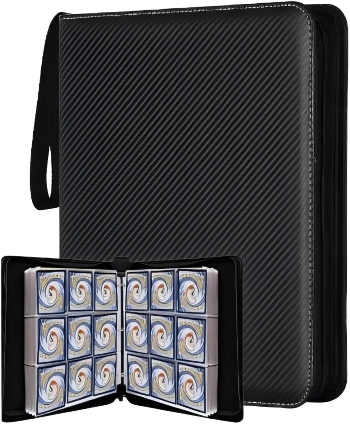 Trading Card Binder with 900 Pockets, Zipper Closure, Card Collection Album with Sleeves (Black-900 Pockets)