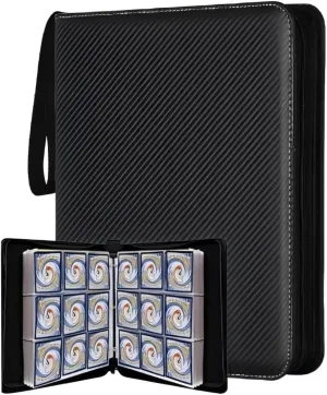 Trading Card Binder with 900 Pockets, Zipper Closure, Card Collection Album with Sleeves (Black-900 Pockets)