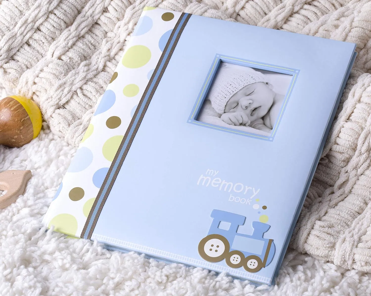 Train Baby Five Year Memory Book Photo Journal, Cherish Every Precious Moment Of Your Babys First Years, Blue