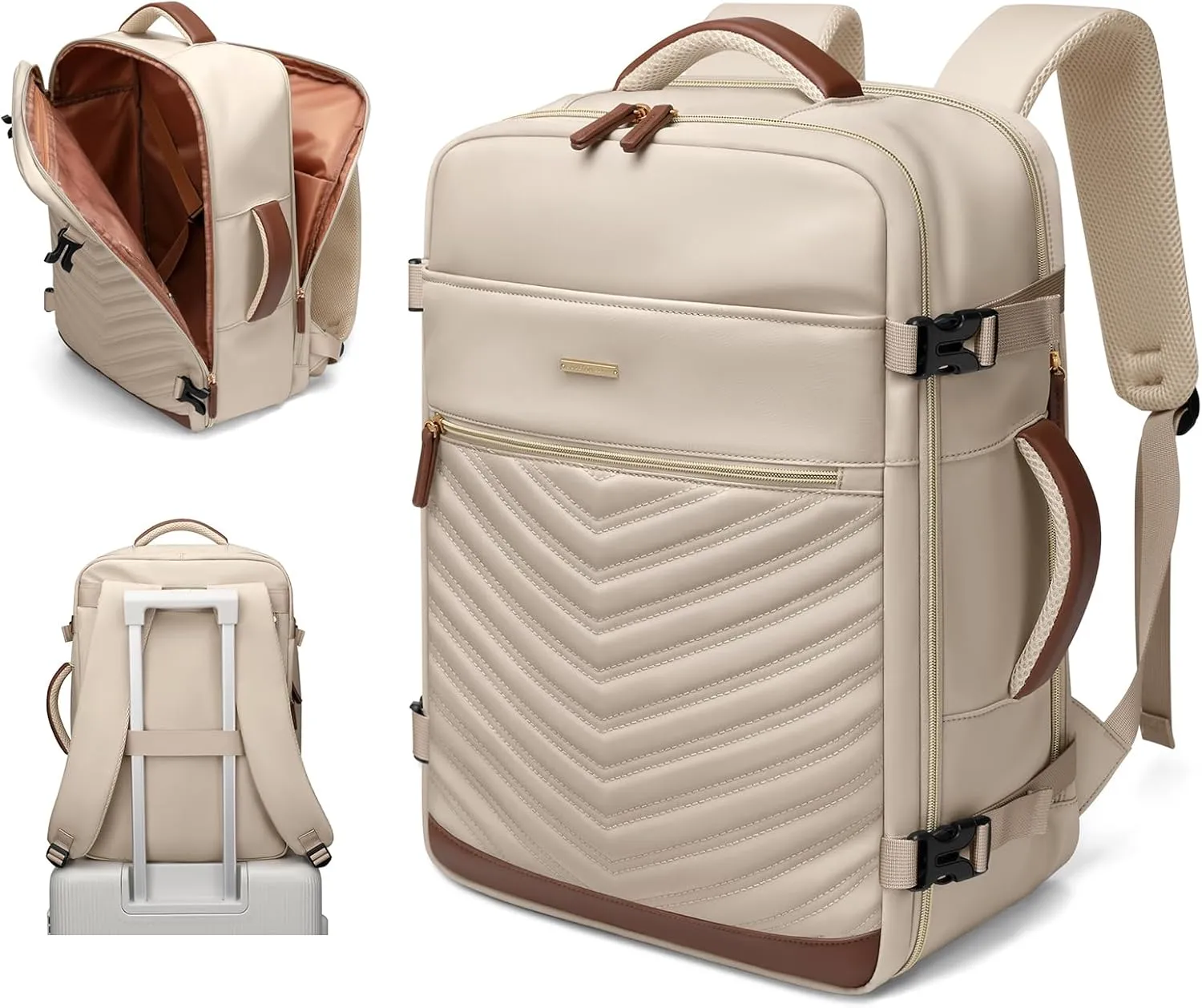 Travel Backpack for Women - Carry On Travel Laptop Backpack,Personal Item Travel Bag Waterproof Large Casual Daypack Backpack for Business Trip Weekender,17.3Inch,Apricot