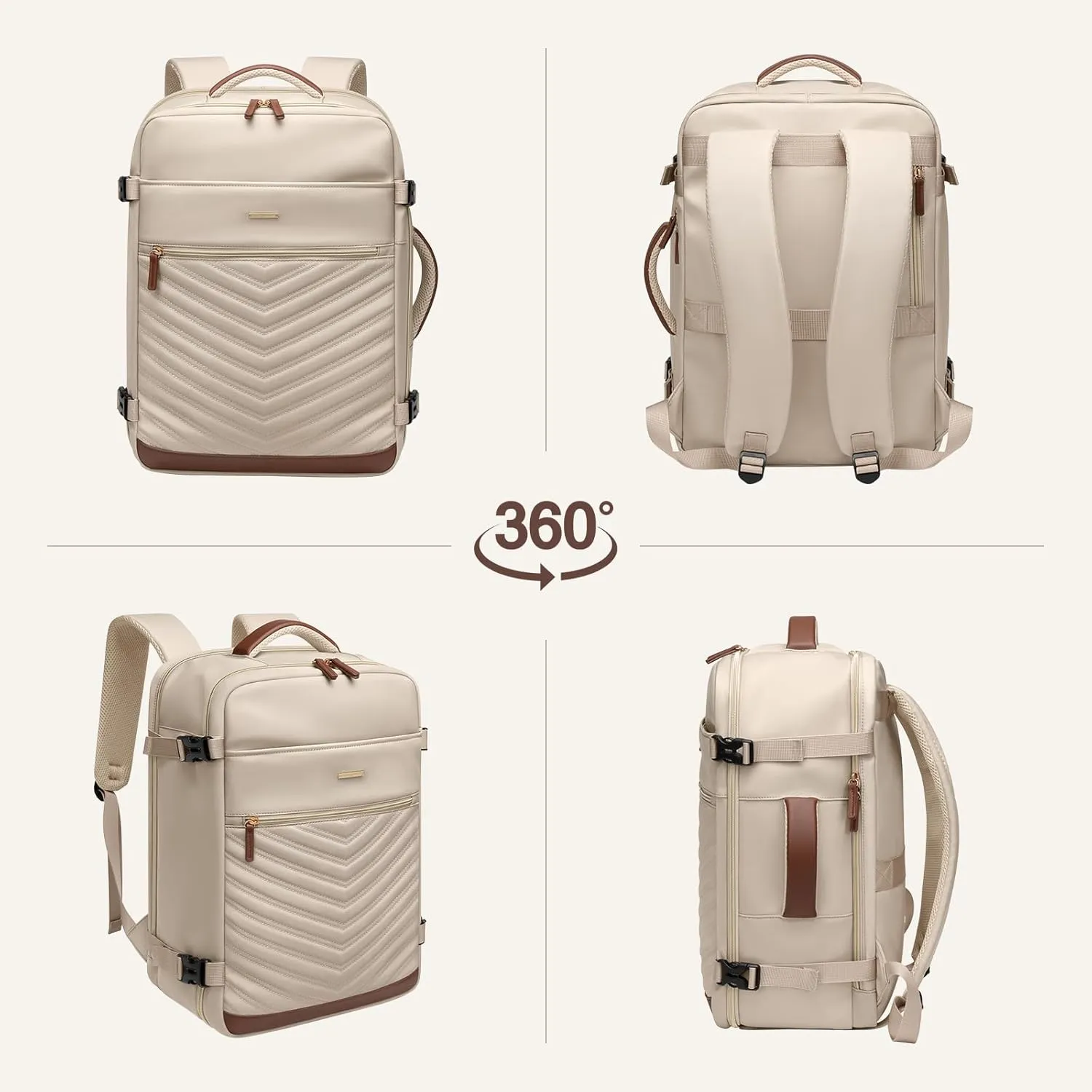 Travel Backpack for Women - Carry On Travel Laptop Backpack,Personal Item Travel Bag Waterproof Large Casual Daypack Backpack for Business Trip Weekender,17.3Inch,Apricot