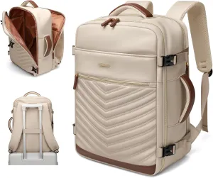 Travel Backpack for Women - Carry On Travel Laptop Backpack,Personal Item Travel Bag Waterproof Large Casual Daypack Backpack for Business Trip Weekender,17.3Inch,Apricot