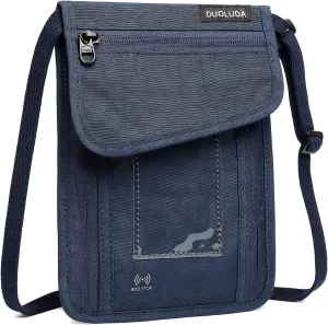 Travel Neck Pouch Hidden Passport Wallet RFID- Blocking for Women & Men ，Security Organizer Bag to Hold Cell Phone, Credit Cards, Passport，Cash and Travel Document (Blue)
