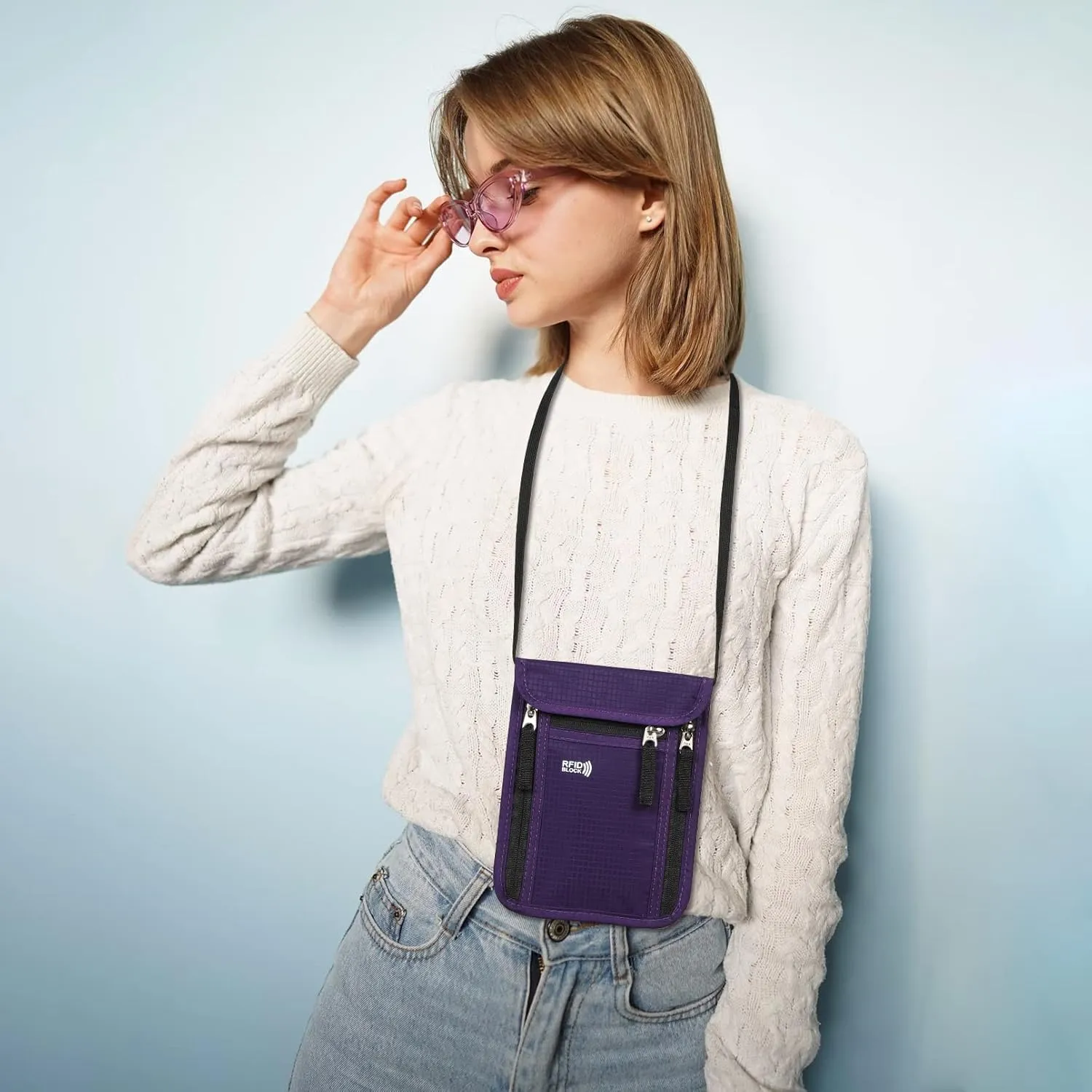 Travel Pouch Neck Wallet Family Passport Holder Organizer Case with RFID Blocking