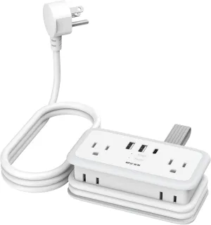 Travel Power Strip - 5FT Extension Cord With 6 Outlets, Surge Protector, USB Ports (1 USB C), Compact for Home Office Hotel