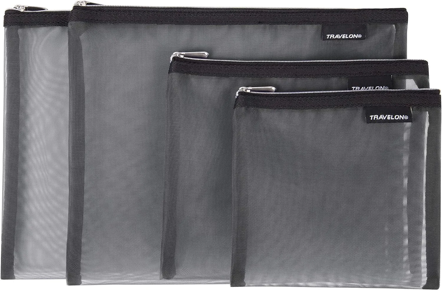 Travelon Set of 4 Mesh Pouches, Gray, 9.5 x 12.75 x 0.5