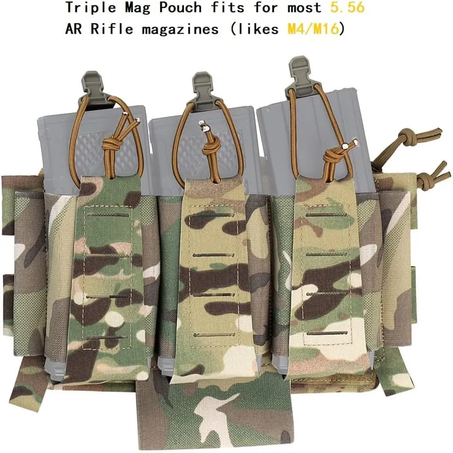 Triple 5.56 Mag Pouch with Utility Bag,Hook-and-Loop Tactical Placard for Rifle Magazines & Pistol Magazines
