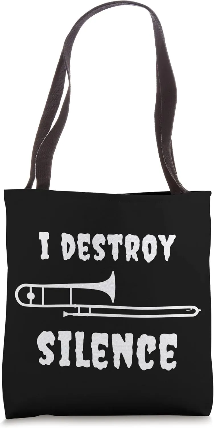 Trombone Musician Goth Gothic Emo I Destroy Silence Funny Tote Bag